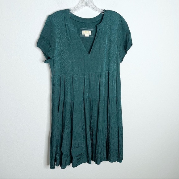 Maeve Anthropologie Dress Women Medium Tania Sacha Satin Tiered Green J - Picture 2 of 8